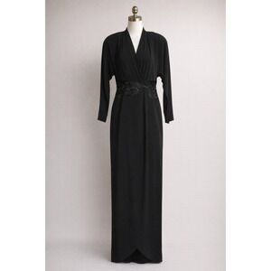 Daymor Couture C. Mercedes Ferreira Black Beaded Evening Gown Dress Tulip Size 8